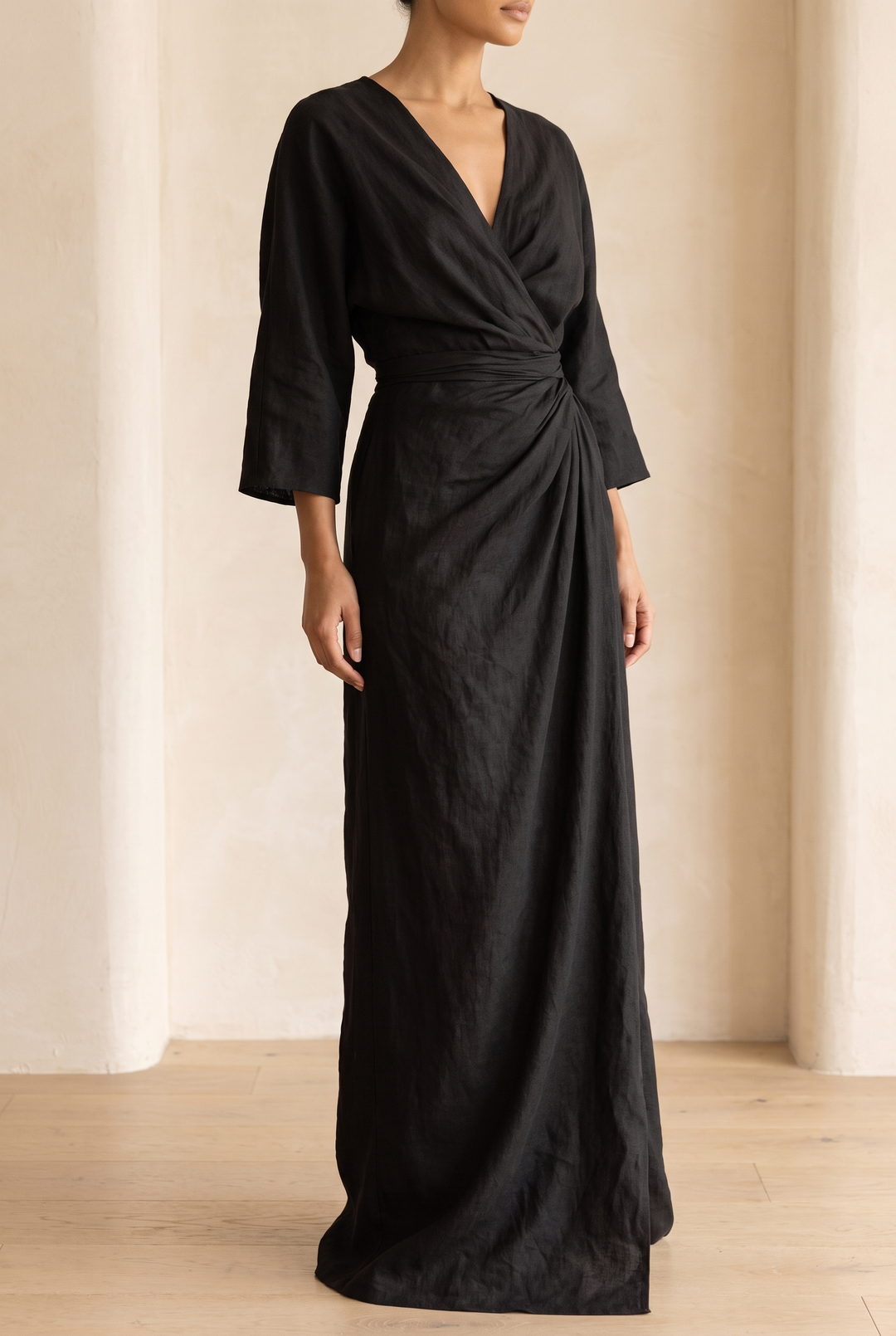 Sienna | Elegant V-Neck Wrap Linen Dress