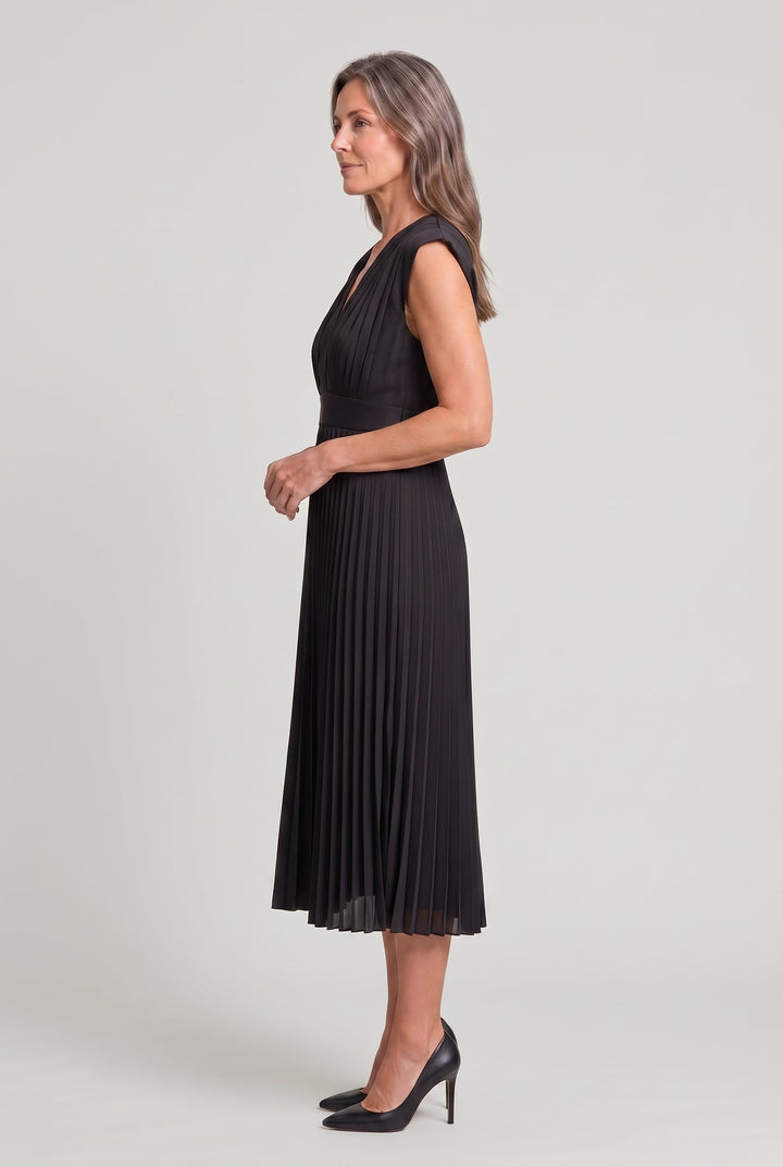 Sienna | Polished Pleated V-Neck Midi Races Dresses