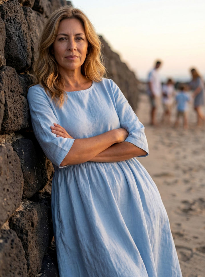 Sienna | Refined Gathered Waist Midi Linen Dress
