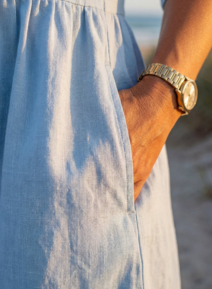 Sienna | Refined Gathered Waist Midi Linen Dress