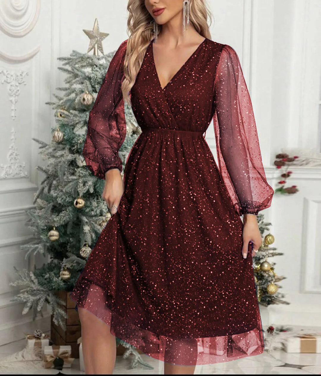 Sienna | Relaxed Sparkly Mesh Sleeve Party Dress