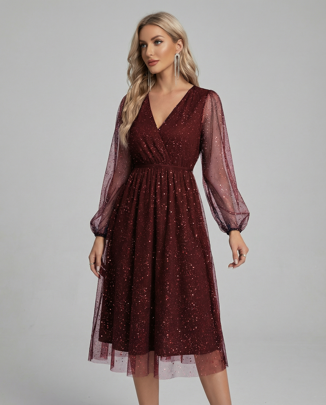 Sienna | Relaxed Sparkly Mesh Sleeve Party Dress
