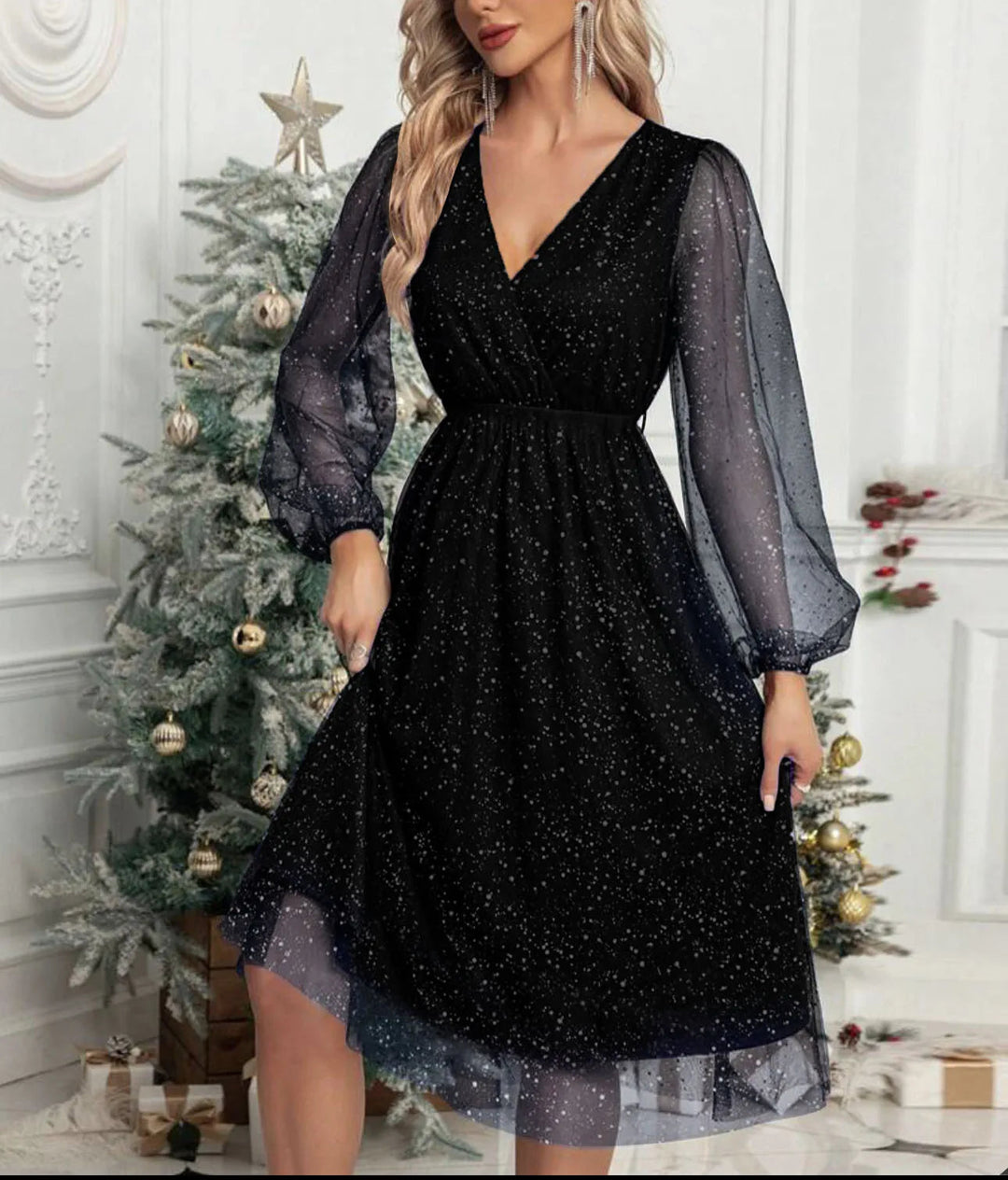 Sienna | Relaxed Sparkly Mesh Sleeve Party Dress