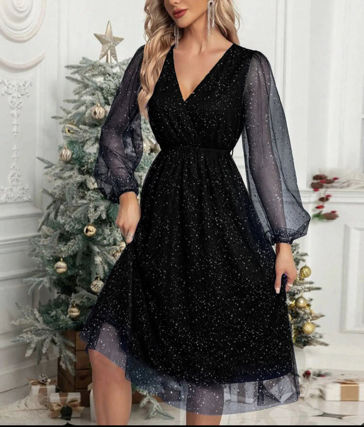 Sienna | Relaxed Sparkly Mesh Sleeve Party Dress