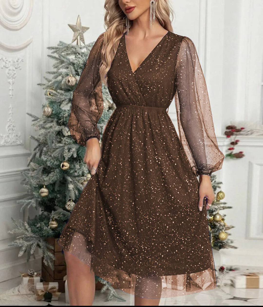 Sienna | Relaxed Sparkly Mesh Sleeve Party Dress
