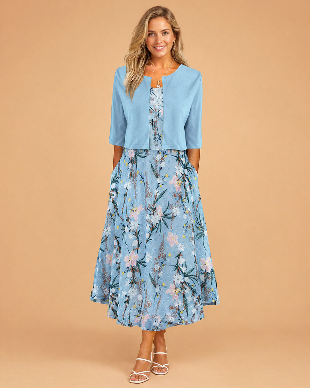 Sienna | Timeless Floral Midi Races Dresses with Cropped Jacket