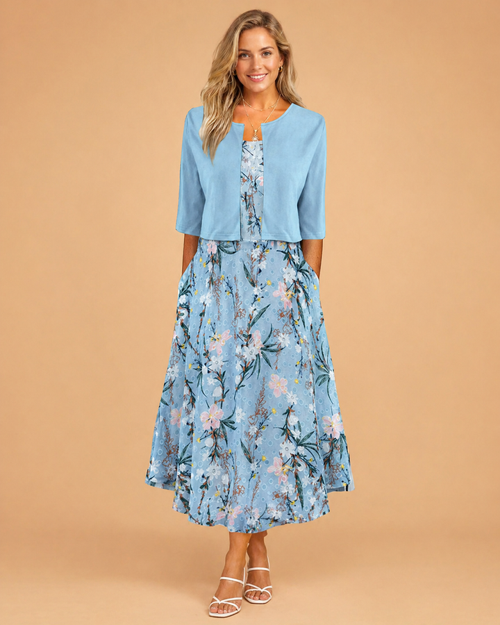 Sienna | Timeless Floral Midi Races Dresses with Cropped Jacket