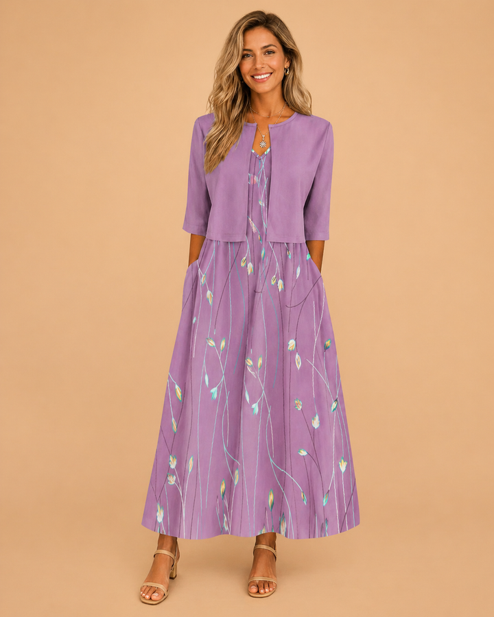 Sienna | Timeless Floral Midi Races Dresses with Cropped Jacket
