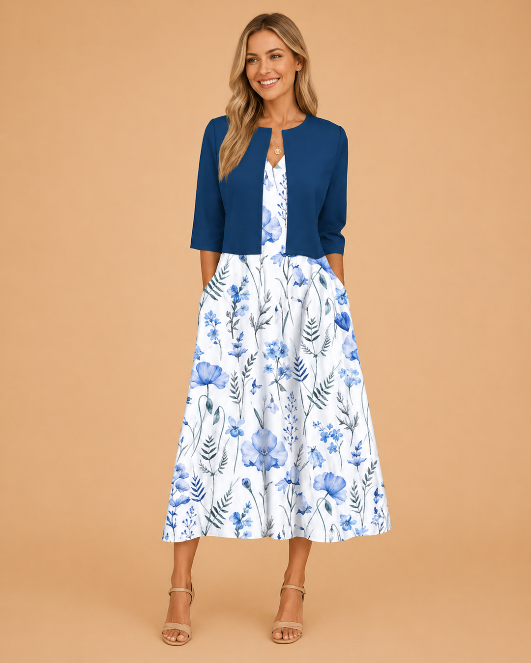 Sienna | Timeless Floral Midi Races Dresses with Cropped Jacket