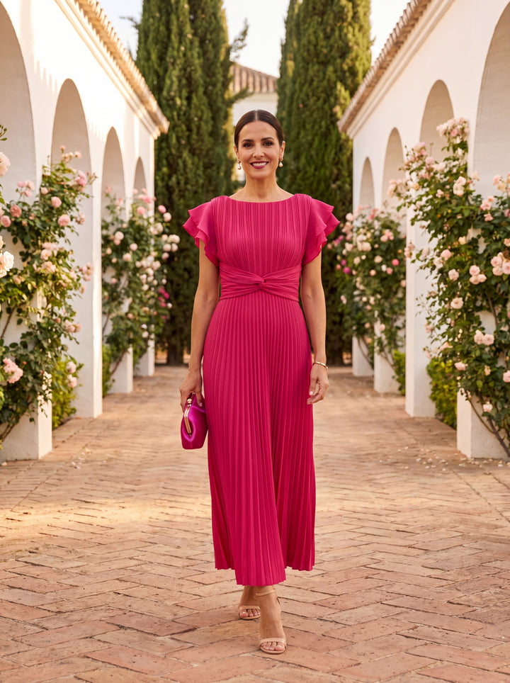 Sofia | Chic Pleated Race Dress with Ruffle Sleeves