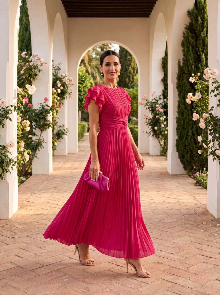 Sofia | Chic Pleated Race Dress with Ruffle Sleeves