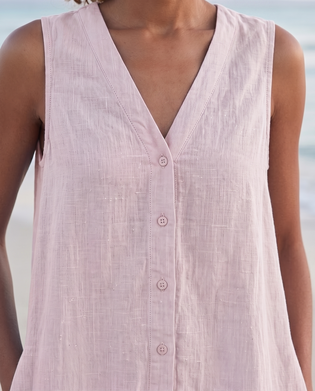 Sofia | Cosy Sleeveless V-Neck Tiered Linen Midi Dress