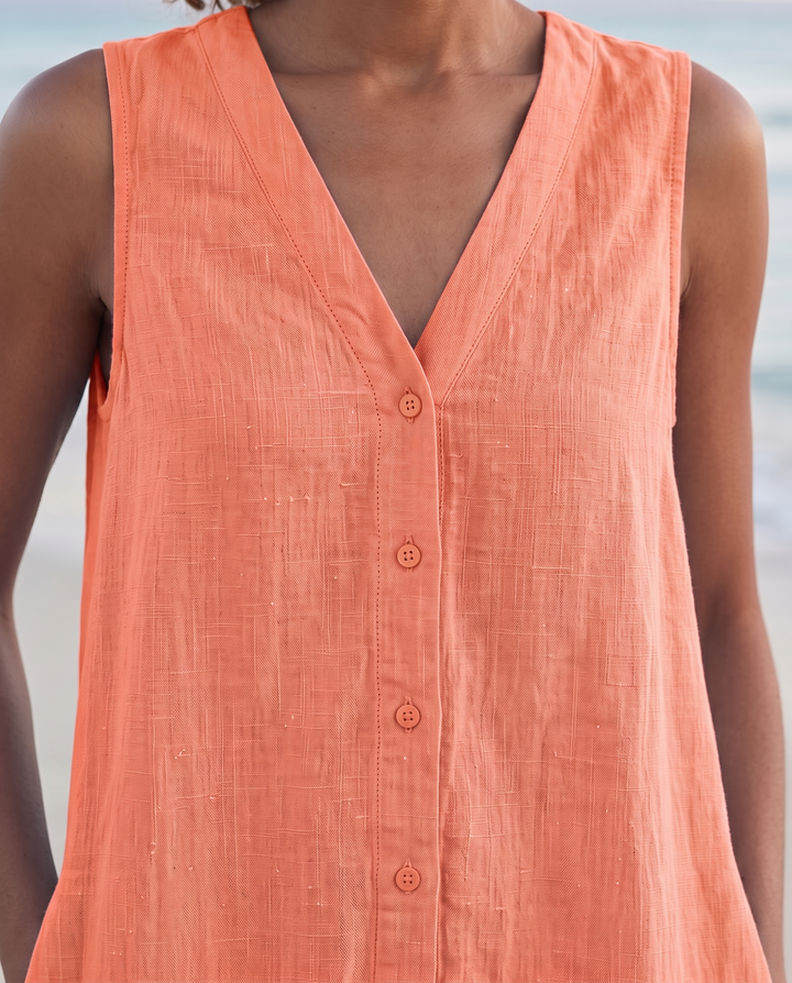 Sofia | Cosy Sleeveless V-Neck Tiered Linen Midi Dress