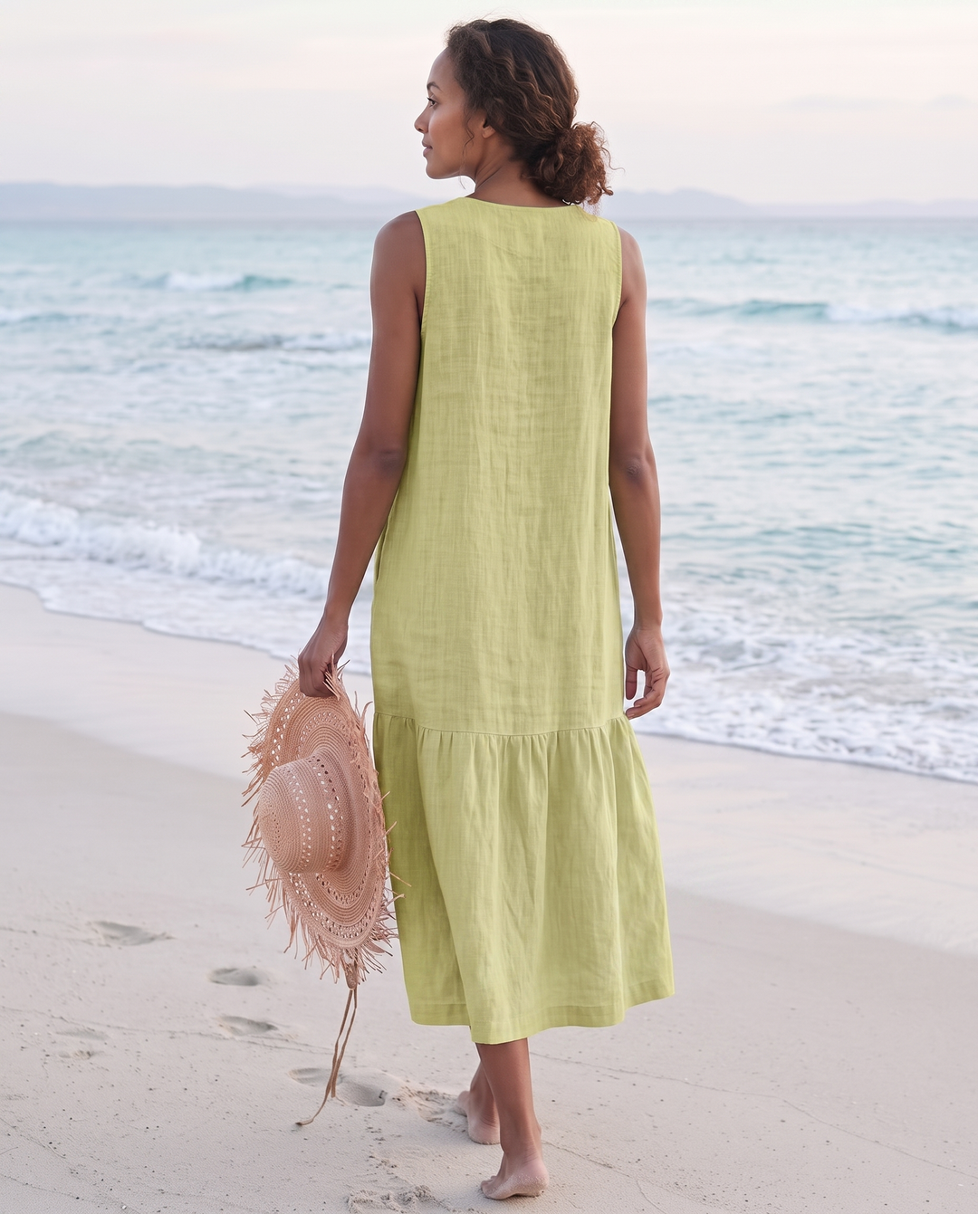 Sofia | Cosy Sleeveless V-Neck Tiered Linen Midi Dress