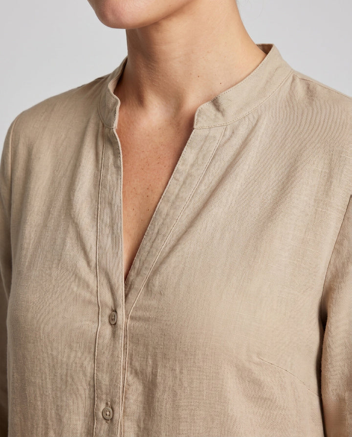 Sofia | Effortless Tiered Midi Linen Dress with Button Placket