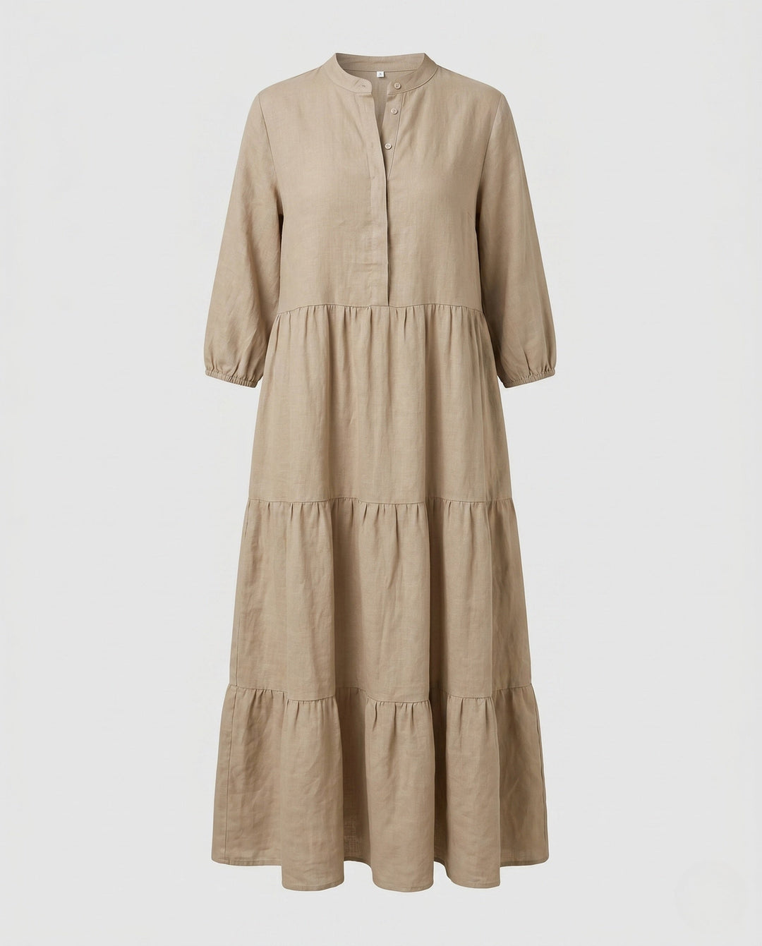 Sofia | Effortless Tiered Midi Linen Dress with Button Placket