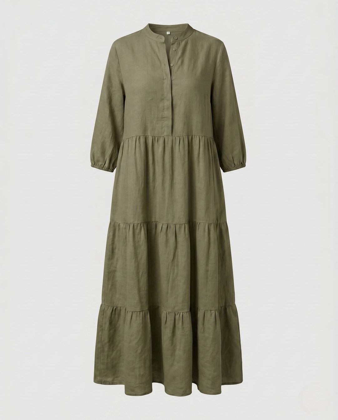 Sofia | Effortless Tiered Midi Linen Dress with Button Placket