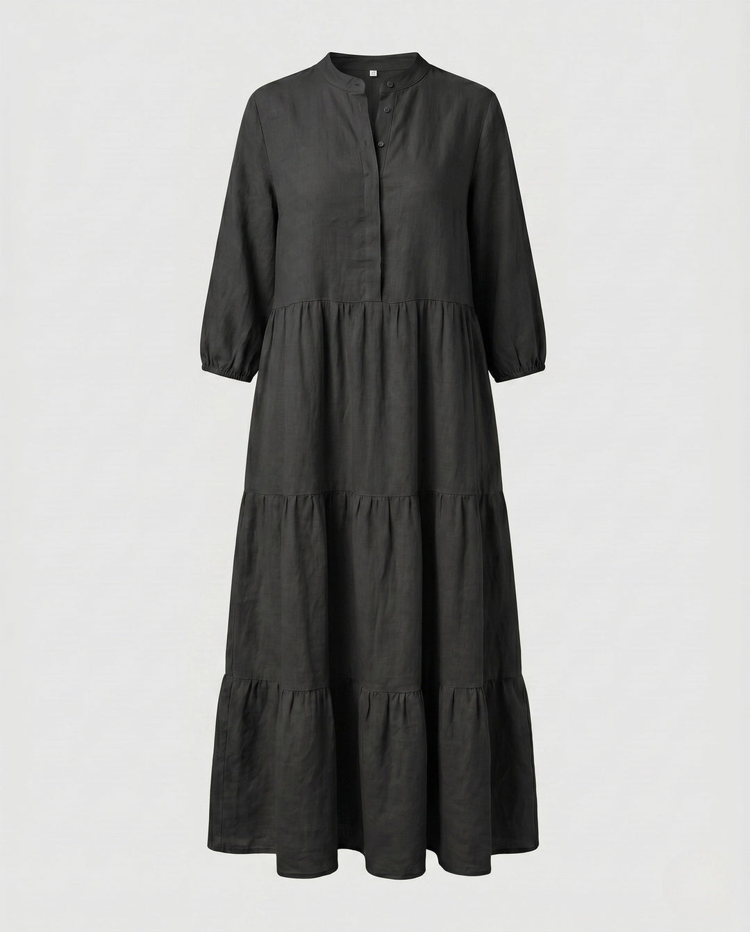 Sofia | Effortless Tiered Midi Linen Dress with Button Placket