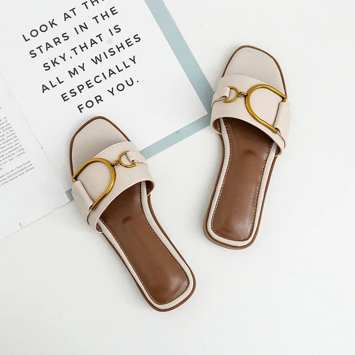 Sofia | Refined Square Toe Slip-On Flat Sandals