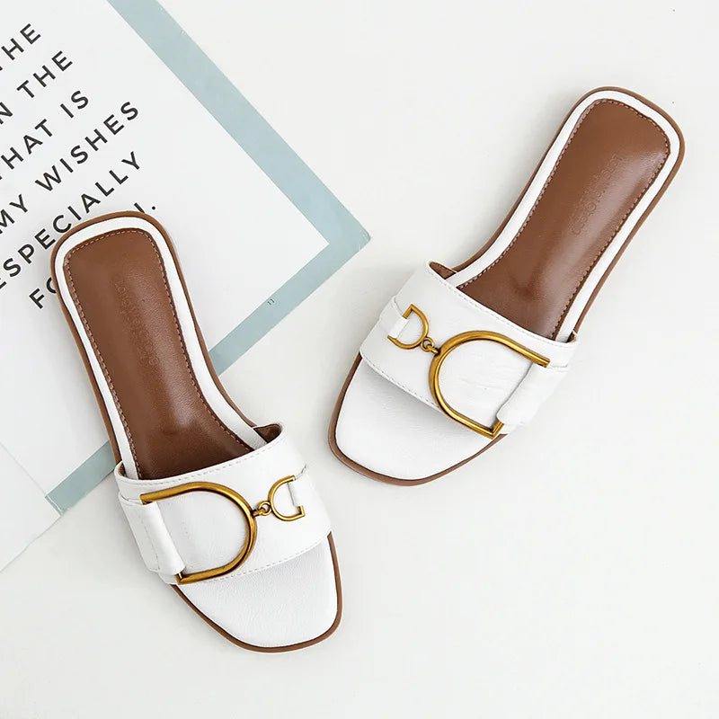 Sofia | Refined Square Toe Slip-On Flat Sandals