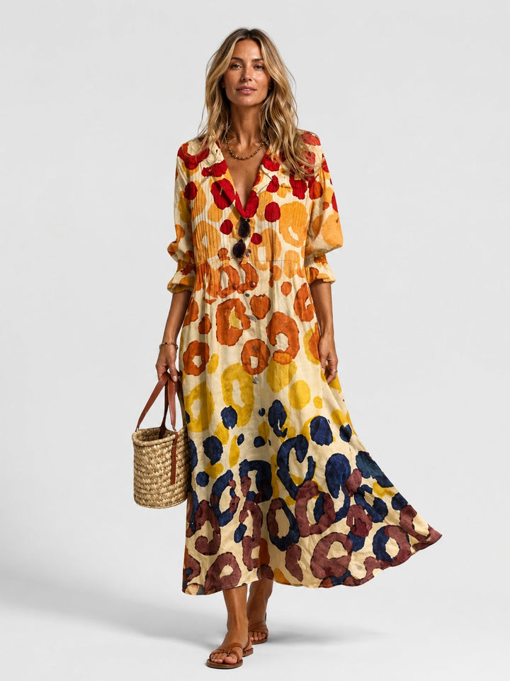 Sophia | Abstract Print Long Sleeve Shirt Midi Dress