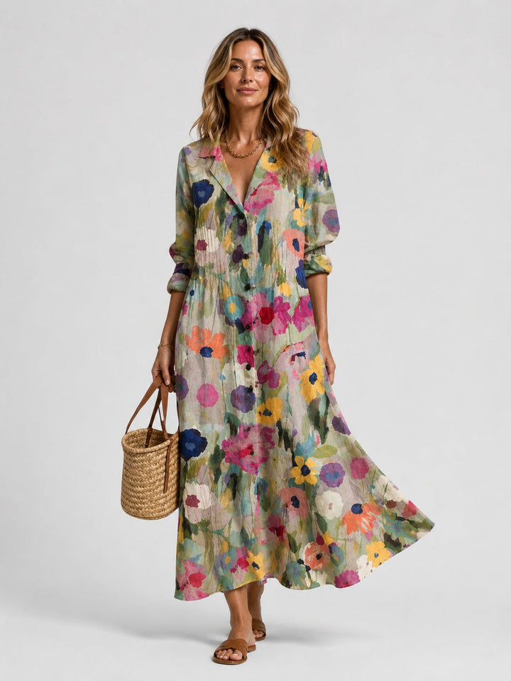Sophia | Abstract Print Long Sleeve Shirt Midi Dress