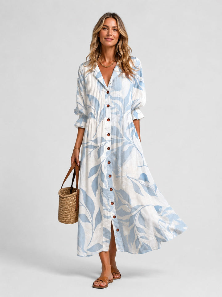 Sophia | Abstract Print Long Sleeve Shirt Midi Dress