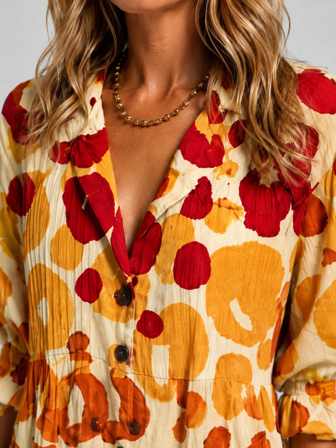 Sophia | Abstract Print Long Sleeve Shirt Midi Dress