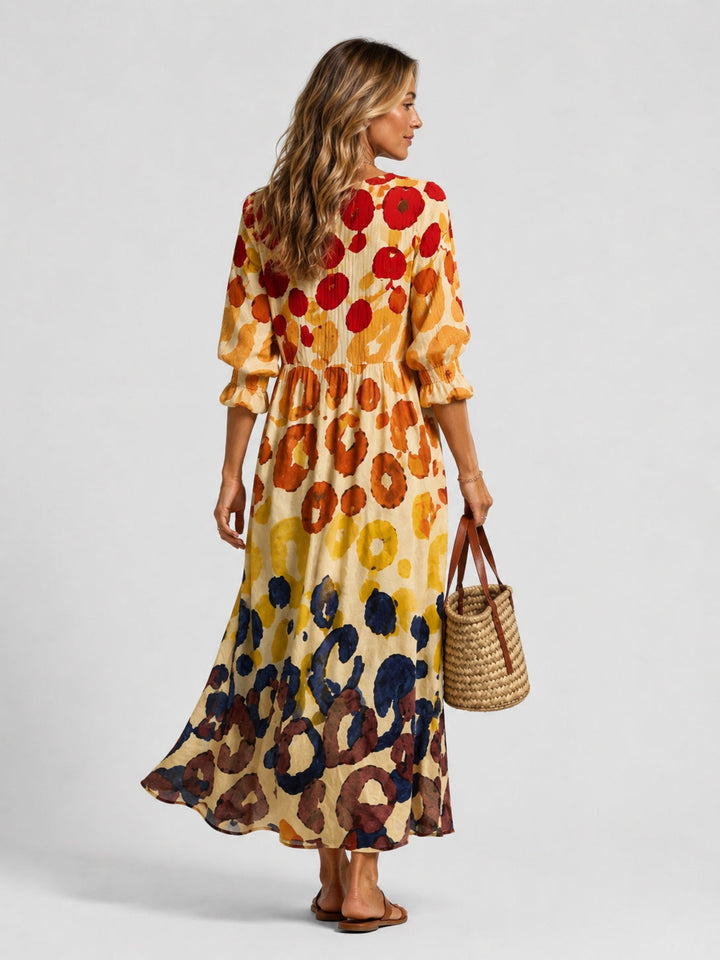 Sophia | Abstract Print Long Sleeve Shirt Midi Dress