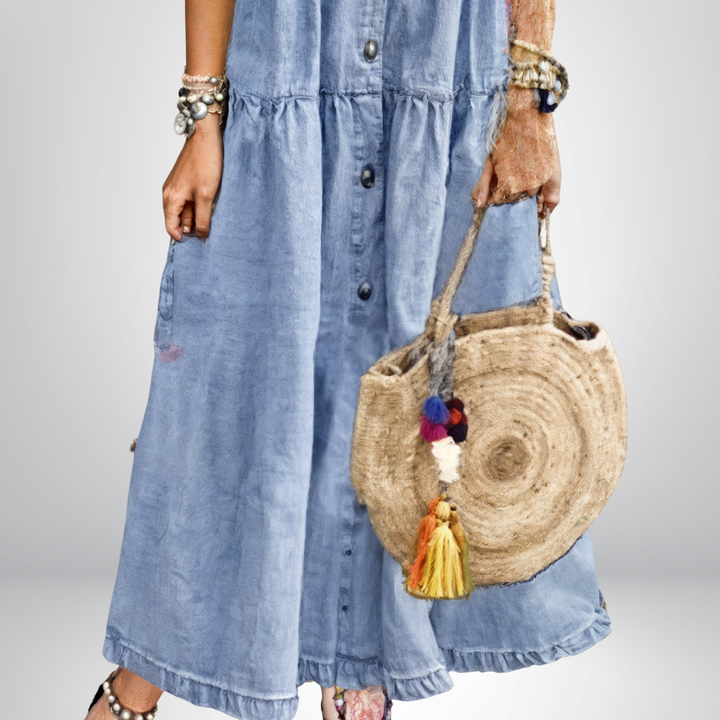 Sophia | Chic Tiered Button-Front Denim Shirt Dress