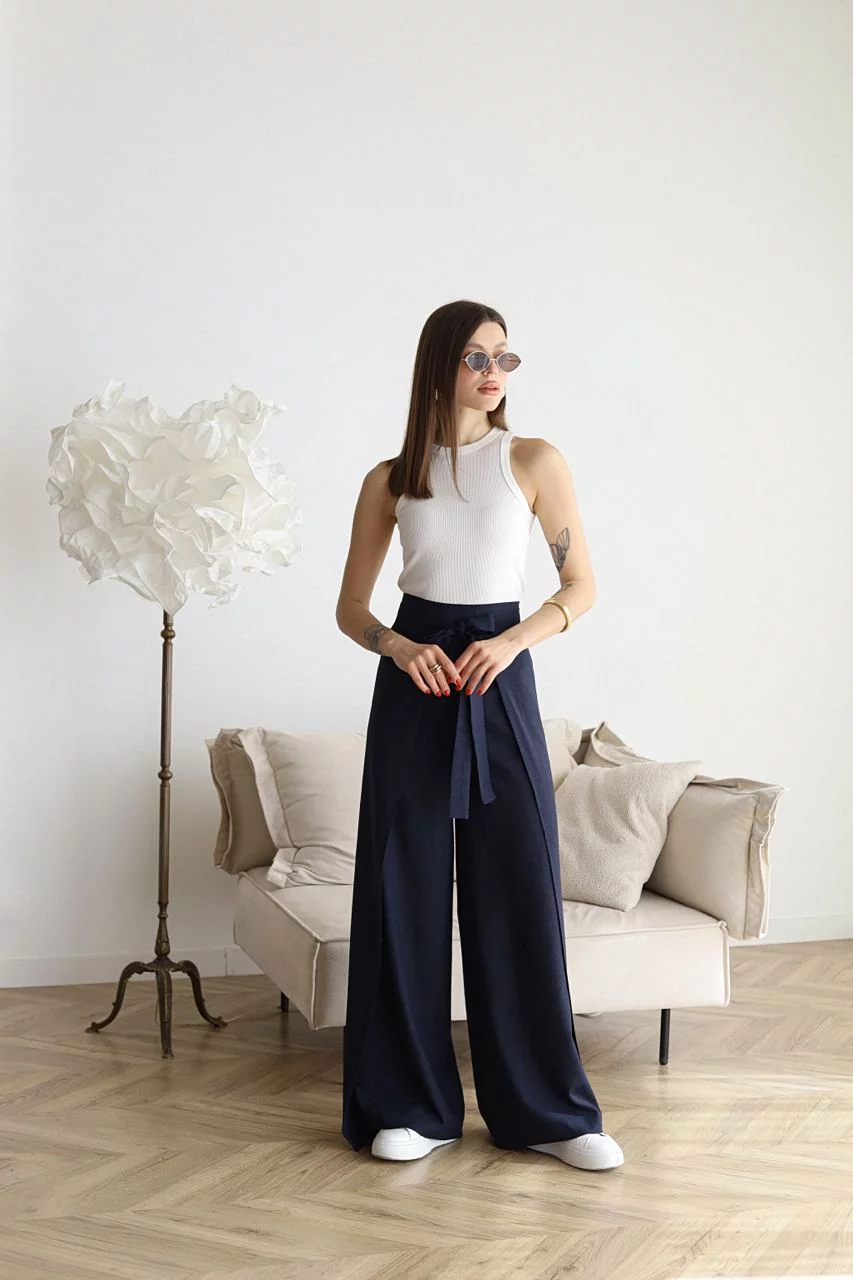 Sophia | Elegant Wide Leg Linen Pants with Tie Waist