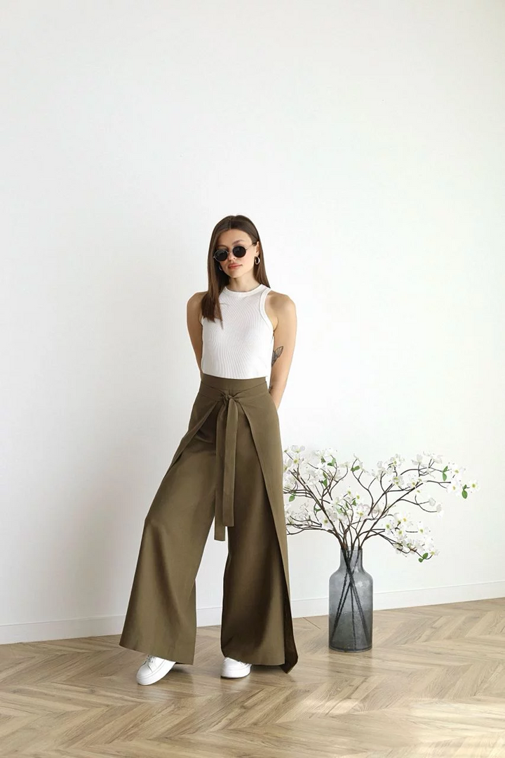 Sophia | Elegant Wide Leg Linen Pants with Tie Waist