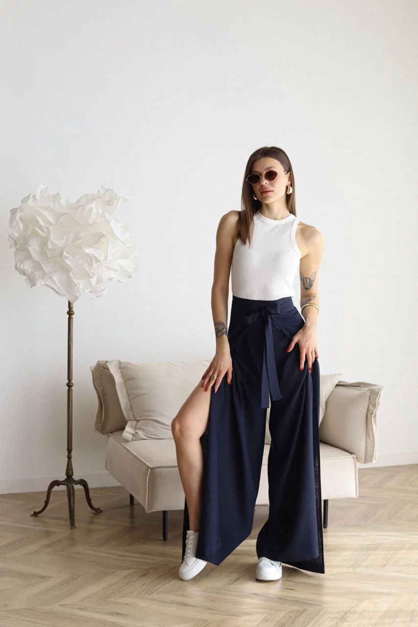 Sophia | Elegant Wide Leg Linen Pants with Tie Waist