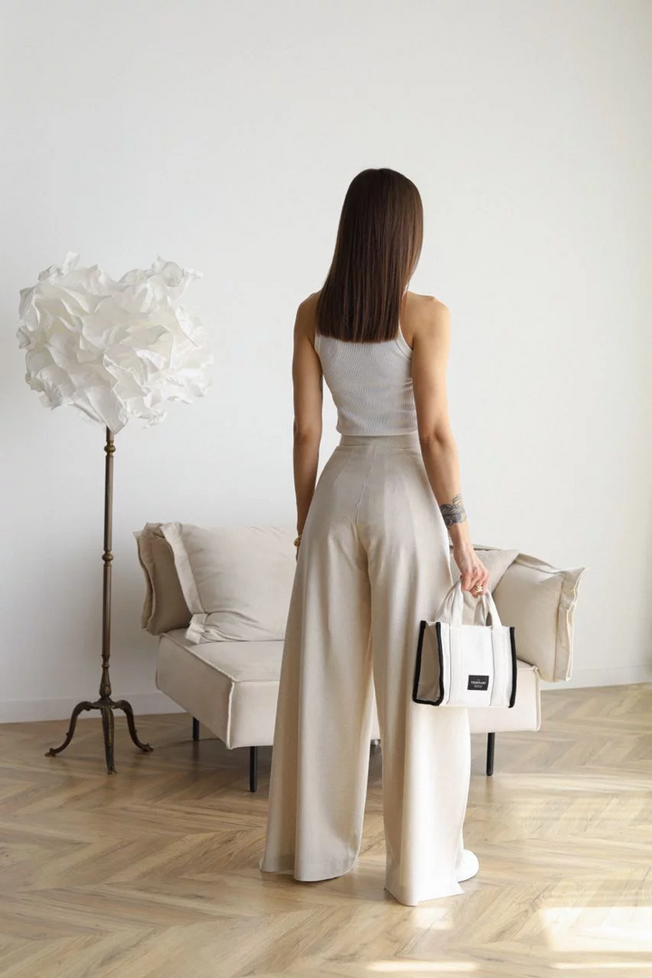 Sophia | Elegant Wide Leg Linen Pants with Tie Waist