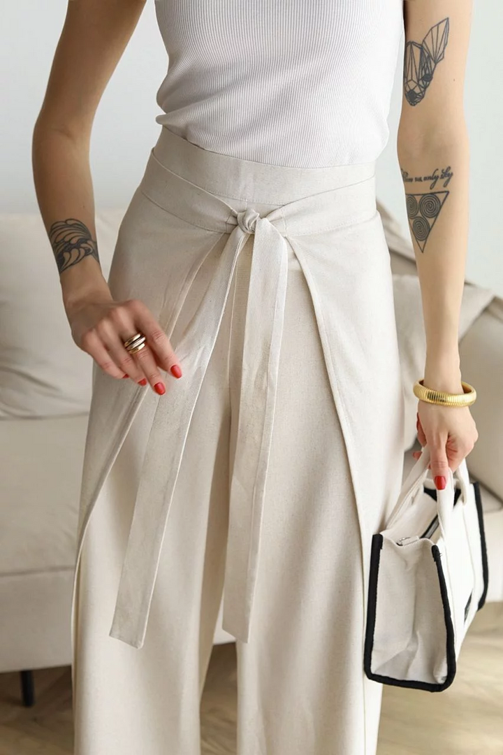 Sophia | Elegant Wide Leg Linen Pants with Tie Waist