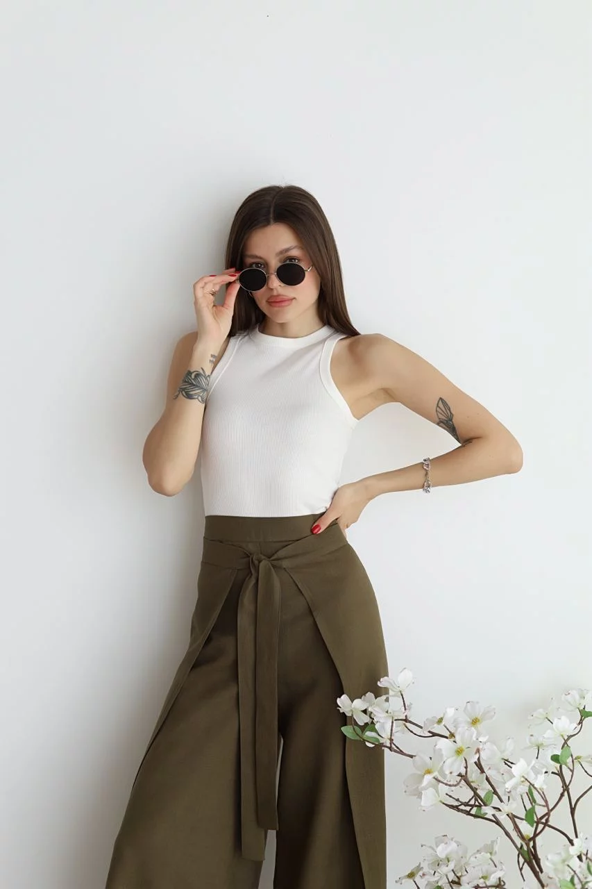 Sophia | Elegant Wide Leg Linen Pants with Tie Waist