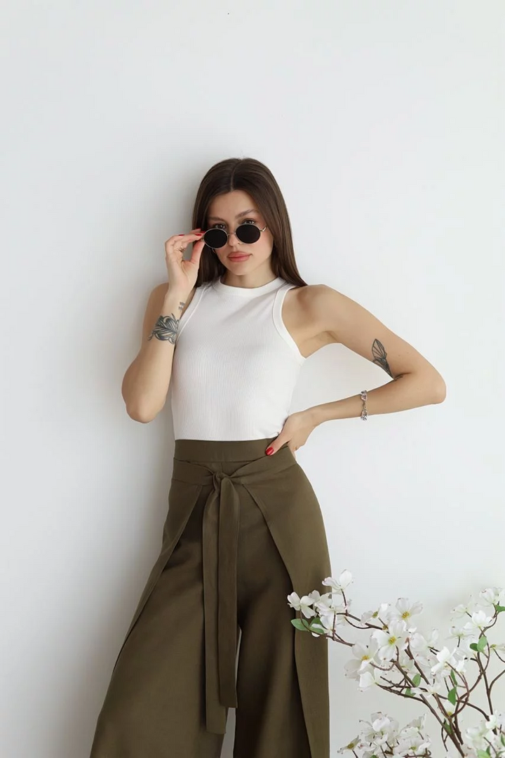 Sophia | Elegant Wide Leg Linen Pants with Tie Waist
