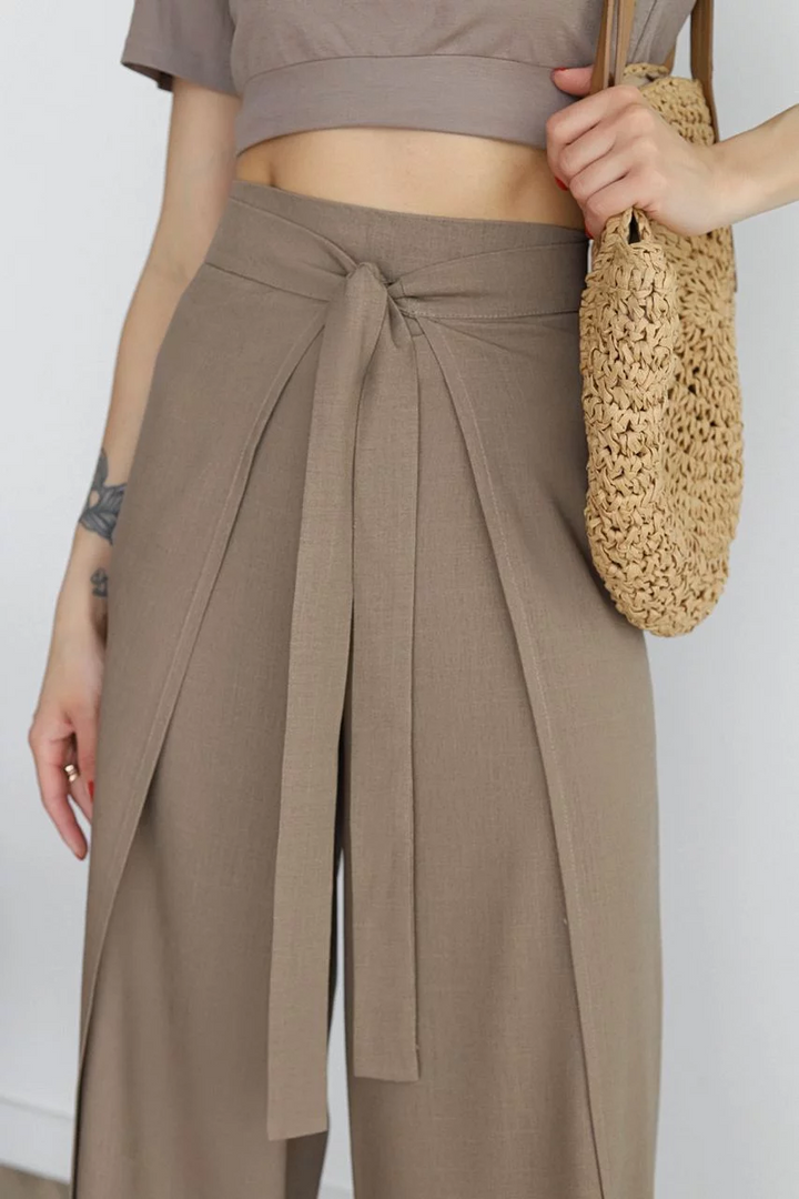 Sophia | Elegant Wide Leg Linen Pants with Tie Waist