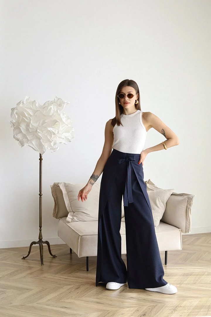 Sophia | Elegant Wide Leg Linen Pants with Tie Waist