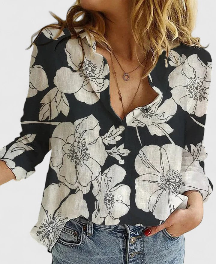 Sophia | Graceful Ruffled Collar Linen Shirt