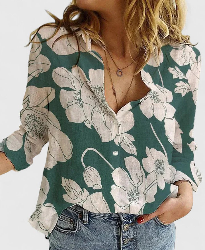 Sophia | Graceful Ruffled Collar Linen Shirt