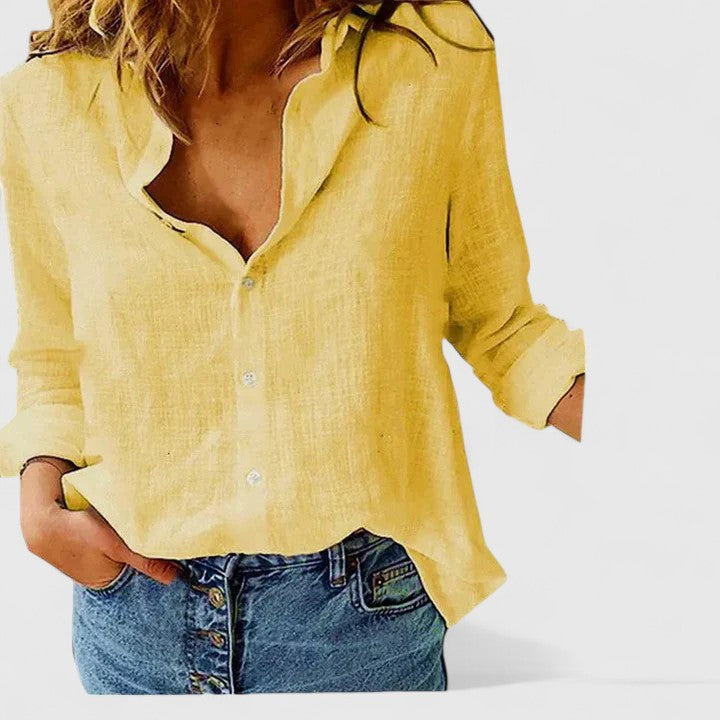 Sophia | Graceful Ruffled Collar Linen Shirt