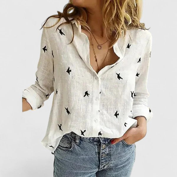 Sophia | Graceful Ruffled Collar Linen Shirt