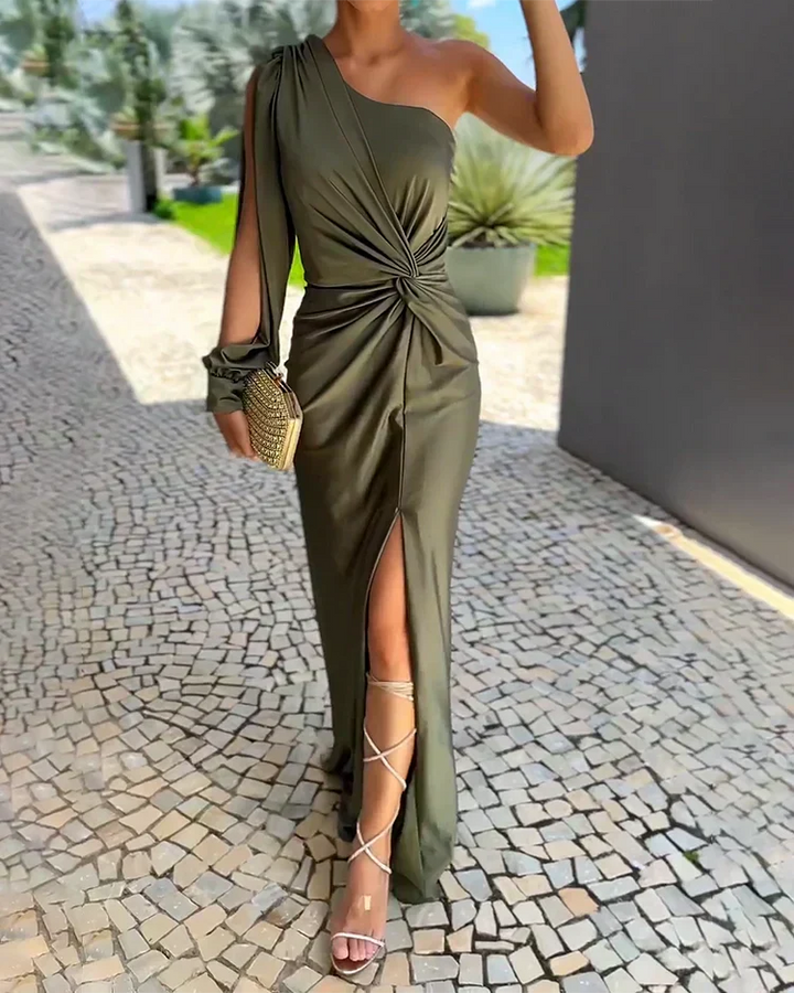 Sophia | Refined One-Shoulder Maxi Race Dress with Thigh Split