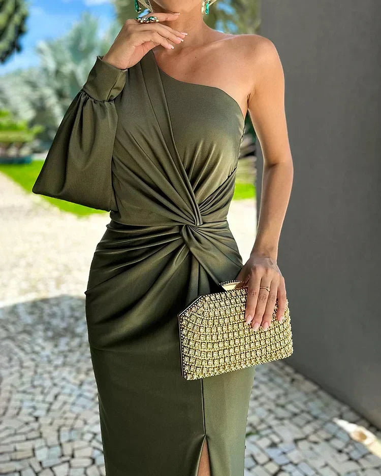 Sophia | Refined One-Shoulder Maxi Race Dress with Thigh Split