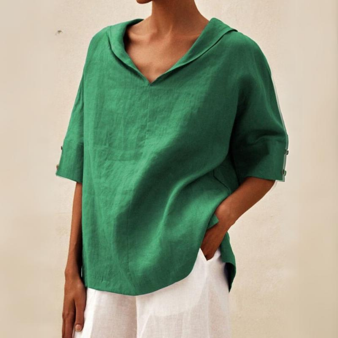 Sophia | Sophisticated Relaxed Fit V-Neck Linen Top
