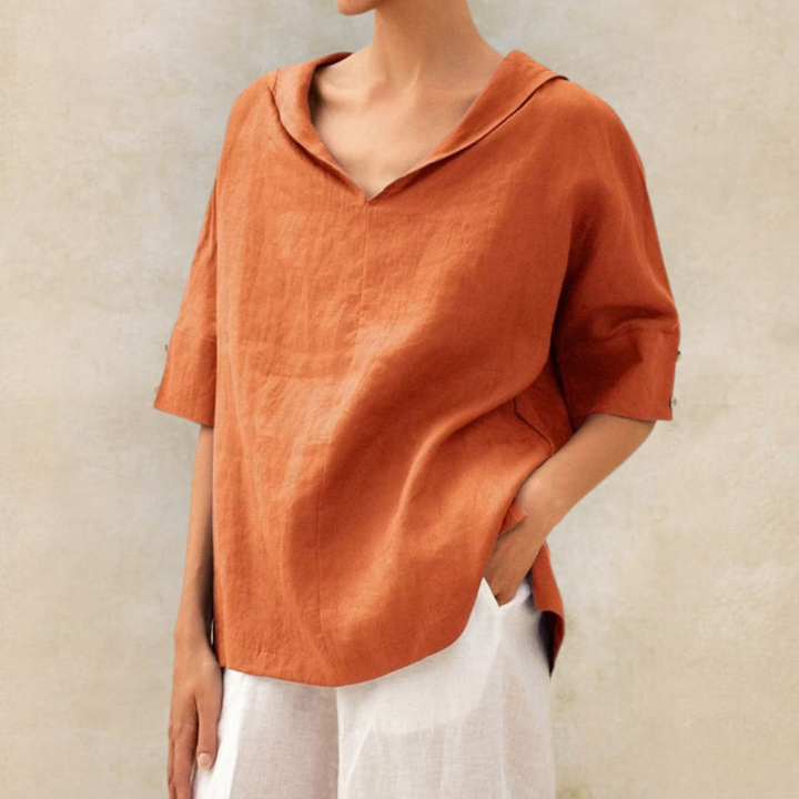 Sophia | Sophisticated Relaxed Fit V-Neck Linen Top