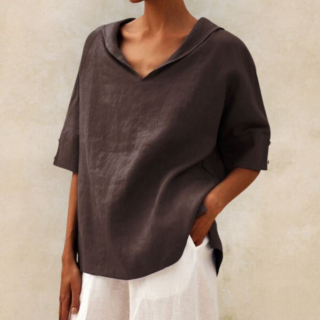 Sophia | Sophisticated Relaxed Fit V-Neck Linen Top