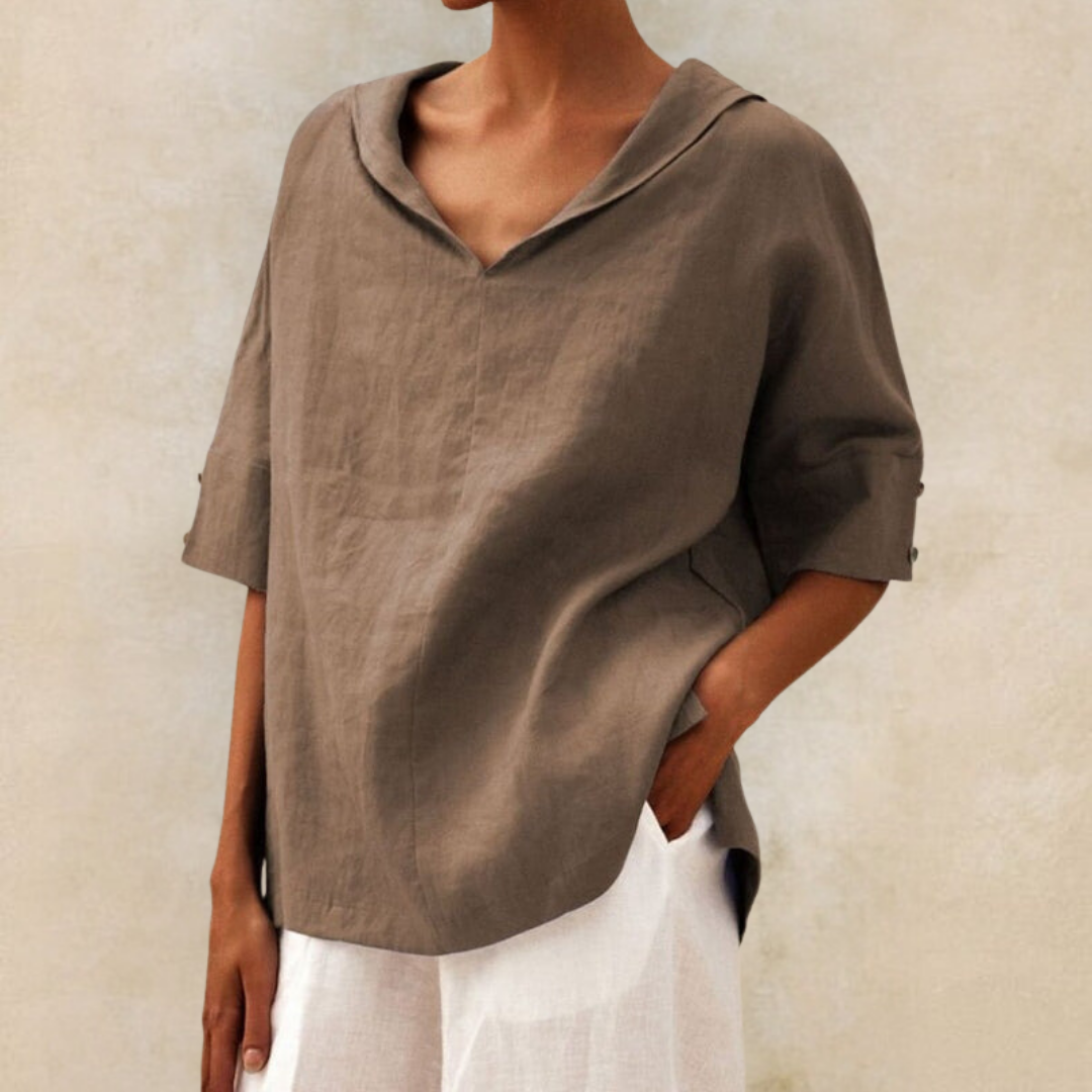 Sophia | Sophisticated Relaxed Fit V-Neck Linen Top