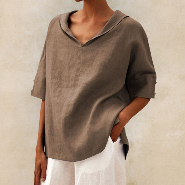 Sophia | Sophisticated Relaxed Fit V-Neck Linen Top